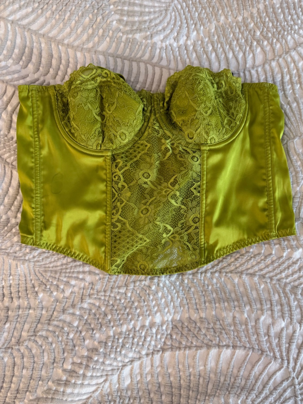Olive Green Satin & Lace Bustier Top